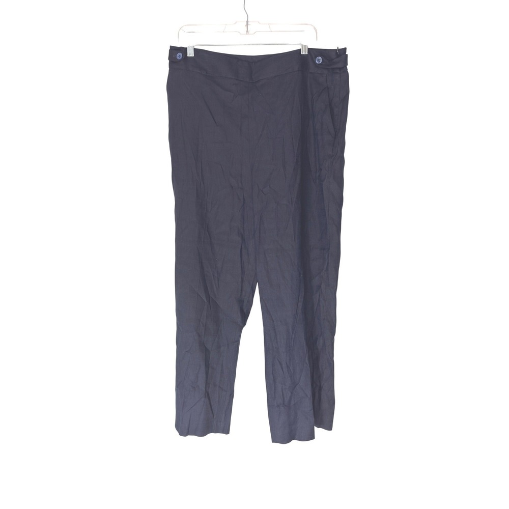 Talbots Pants Linen Blend Navy Blue Office Work Career Trousers Straight Leg 16P